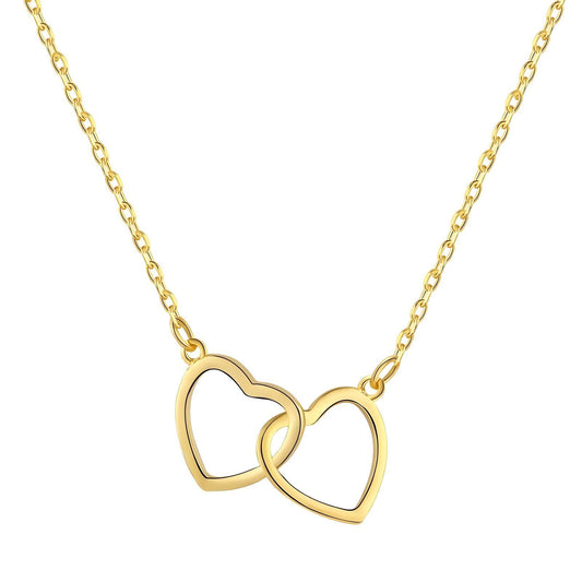 Dainty Two Hearts Embrace Pendant Necklace 18 K Gold - OmKrust