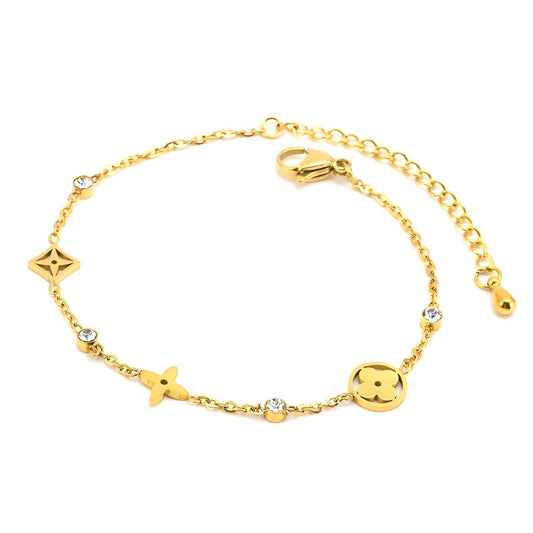 Diamond and Clover Charm Bracelet 18K Gold-Plated | Hypoallergenic waterproof - OmKrust