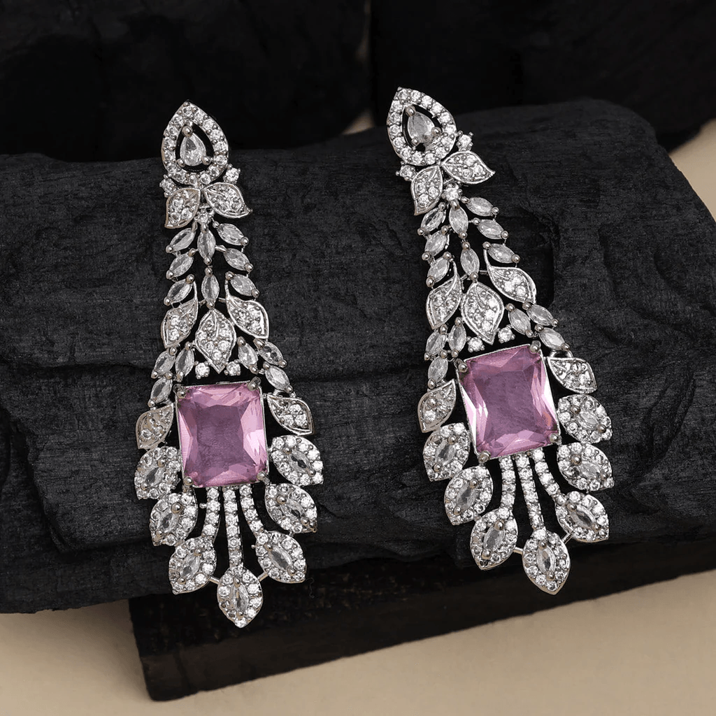 Elegant Dangling PINK Diamond CZ Crystal Earrings - OmKrust