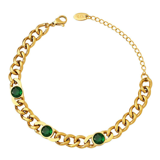 “Emerald Elegance - Artisan Gold Link Bracelet”, 18K GOLD PLATED , Hypoallergic, waterproof