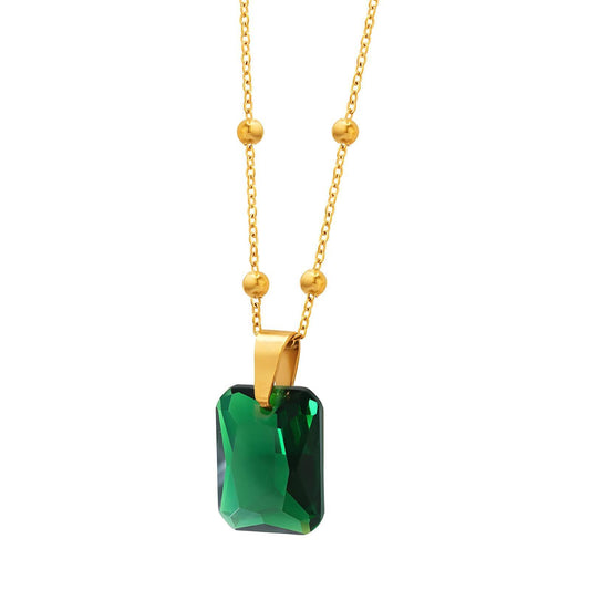 Emerald Enchantment: 18K Gold-Plated Gemstone Necklace - OmKrust